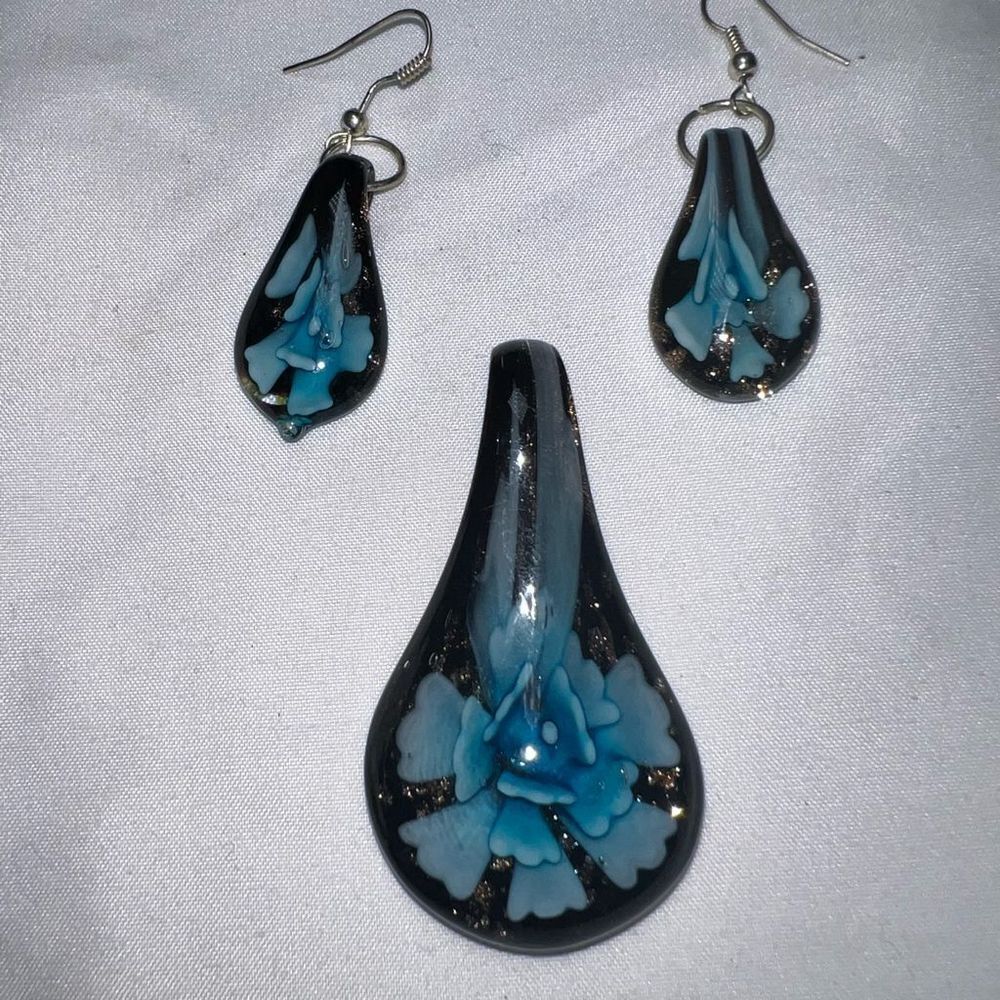 Blown Glass Pendant and Earrings